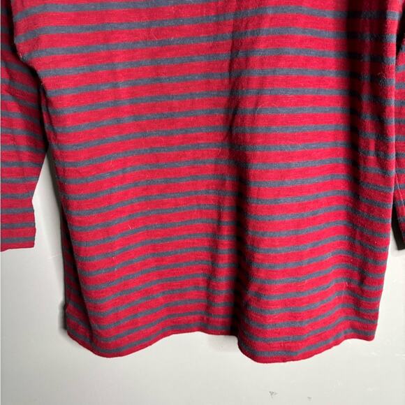 J. Crew Red and Blue Striped Top With Beaded Neckline 3/4 Sleeves Size Medium - Picture 3 of 7